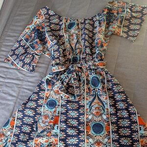 Cupshe One Shoulder Dress - Blue, Orange, White